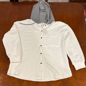 Women's White and Gray Hooded Sweatshirt